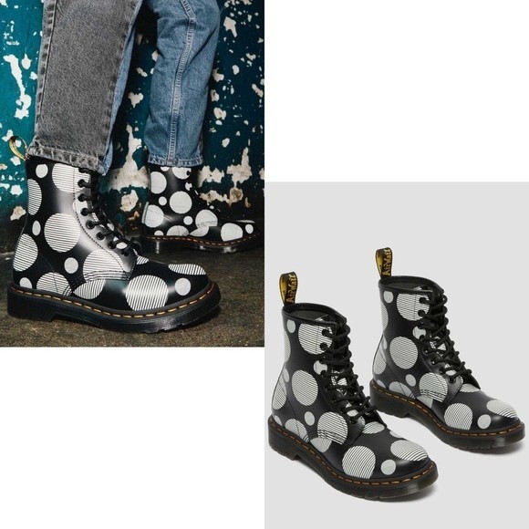 Dr. Martens Shoes - Dr. Martens 1460 Polka Dot Smooth Leather Lace Up Boots, EU 39, US 8